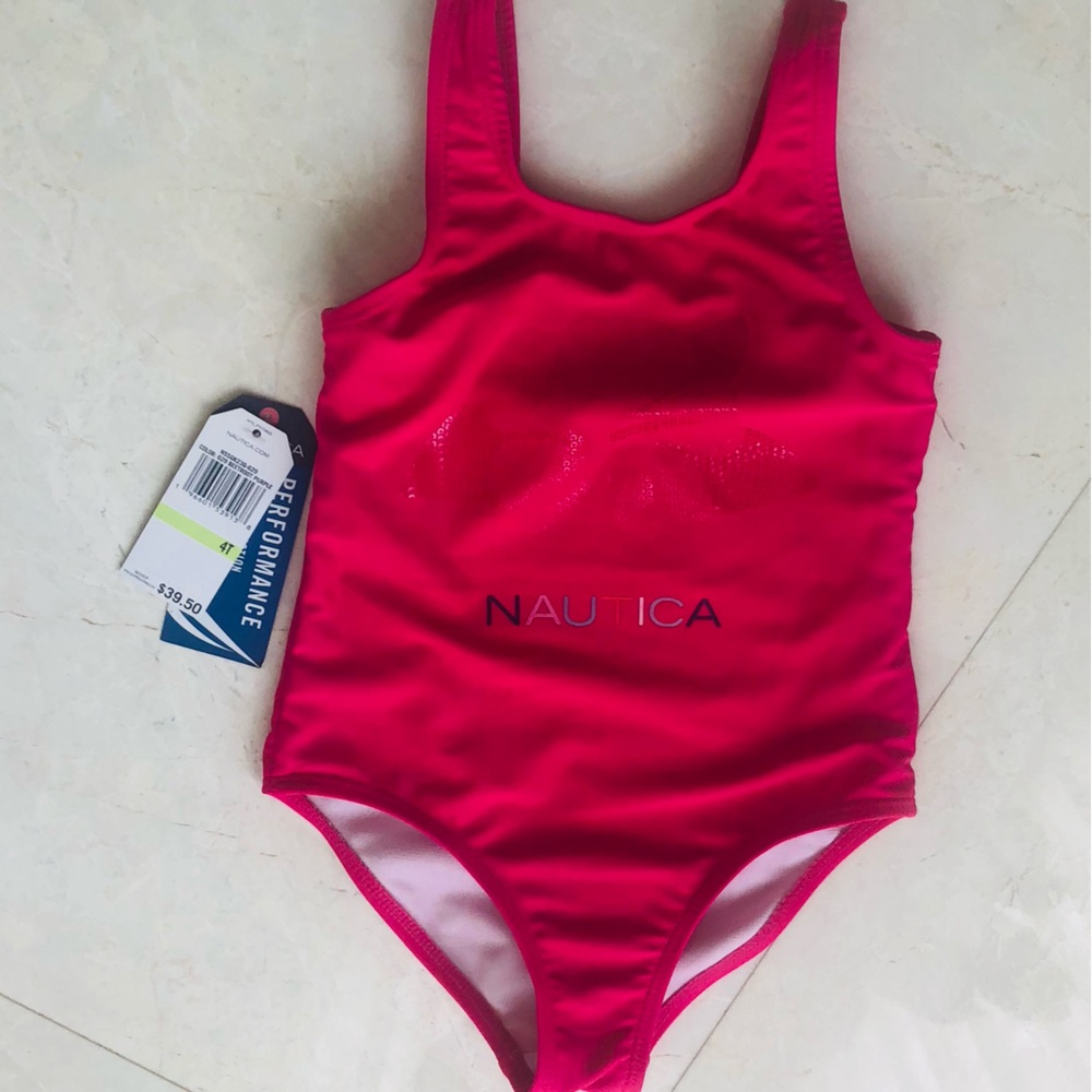 Nautica Hot Pink Girls Performance One-Piece Swimsuit 50+UPF Rating